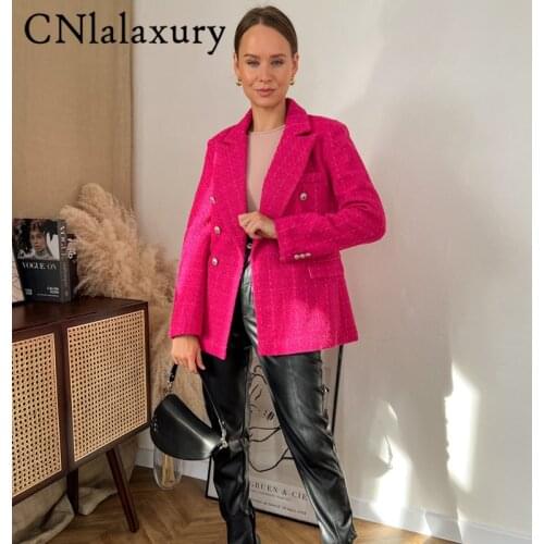 CNlalaxury 2021 Women New Casual Tweed Blazer Vintage Office Lady Autumn Jacket Coat double Breasted Outwear Female Chic Tops