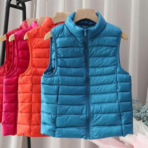New Causal Women White Duck Down Vest Ultra Light Vest Jacket Winter Weightless Stand-up collar Sleeveless Coat girl Portable