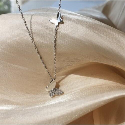 925 Sterling Silver Crystal Butterfly Charm Pendant Choker Necklace Wedding Statemen Jewelry For Women dz104
