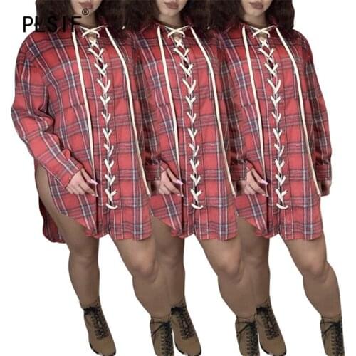 Bind special design long sleeve red grid skinny dress high street casual lady fashion women sheath mini dress