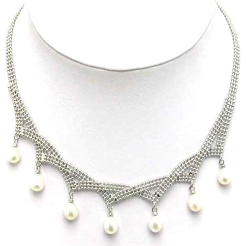 Qingmos Natural 7-8mm Drop White Pearl Necklace for Women with Freshwater Pearl Pendant Necklace Chain Chokers 15-17" Jewelry