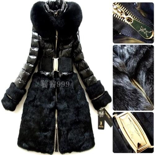 Royalcat Luxury 2019 Winter Jacket Women Down coat parka fox fur hood black long slim down coat womens outerwear coats parkas