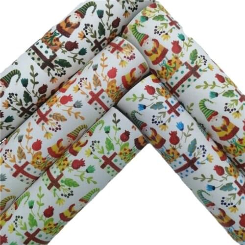 Christmas Elfs Printed Synthetic Leather Faux Fabric Sheets Felt Backing Vinyl For Earrings bag Bows DIY 21X29CM GM2320B