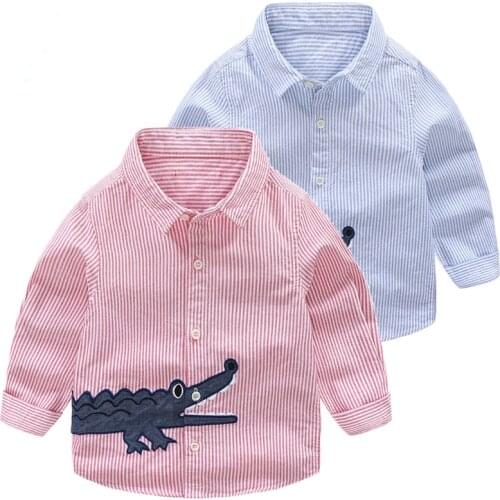 Striped Shirt Spring Autumn Boy Childrens Clothing Casual Button Long-sleeved Cool Kids gentleman Small Suit Shirts BC017
