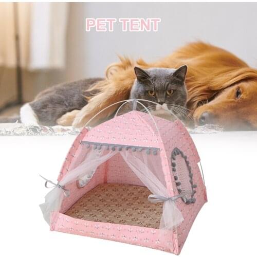 Foldable Universal Pet Tent Bed Breathable Cat Dog Litter Kennel Spring Summer Animal Indoor Removable Washable Teepee House