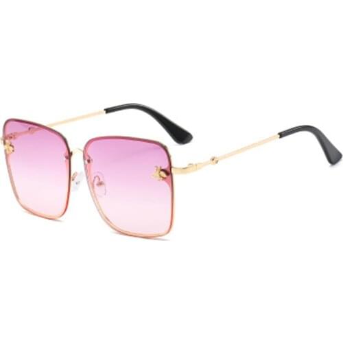 2020 Gradient Bee UV400 Women Big Bee Oversized Square Metal Sunglasses Men