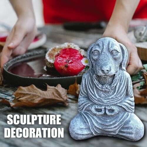 Resin Meditating Buddha Dog Figurine Monk Feng Shui Statue 5x4inch