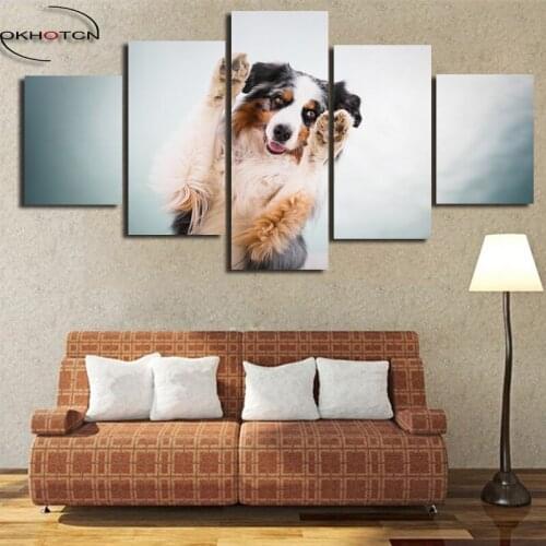 Standing Pet Dog Unframed Painting Canvas Pictures Home Decorative Wall Art 5 Pieces Paintings HD Prints Poster