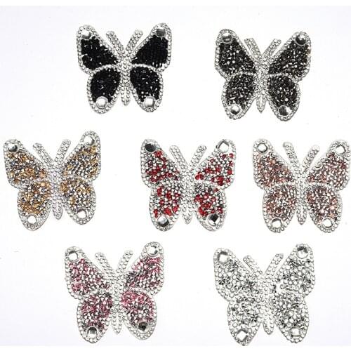 Rhinestones For Clothes Colorful Butterfly Patches 6 cm Butterfly Iron On Transfer Sticker On Clothes Garment Apparel Badge 002