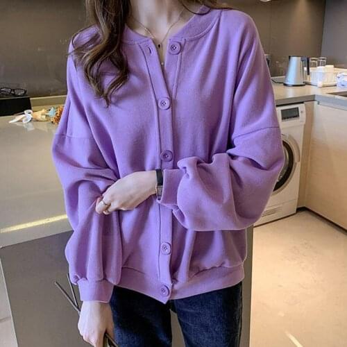 Oversize Women Sweatshirt Streetwear Spring Autumn Solid Pocket Loose Casual Cardigan Female Tops Coat Vintage Hoodies Outwears