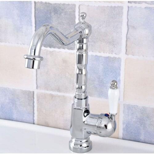 Deck Mount Bathroom Kitchen Faucet Single Handle 360 Rotate Basin Sink Mixer Taps Chrome Hot and Cold Water Mixers