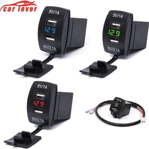 Waterproof 12V-24V Mini Micro Dual USB Plug Car Motorcycle Cigarette Lighter Socket Car Charger LED Digital Voltmeter Meter