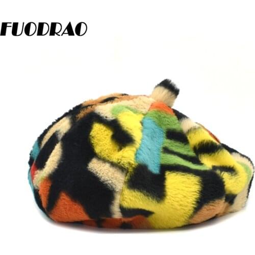 FUODRAO Hot Selling Graffiti Octagonal Beret Female Trend Autumn Winter Outdoor Warm Soft Fur Painter Hat Retro Newsboy Hat A12