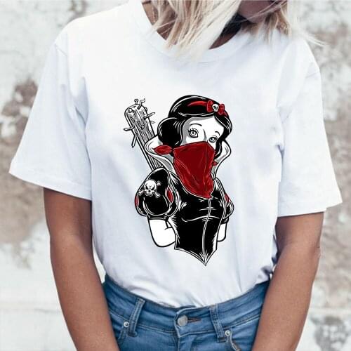 Disney Womens Princess Snow White Print Cartoon Girl Casual O-neck Short Sleeved Fashion Oversized Femme Tees Aesthetic Clothes