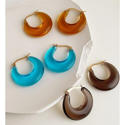 AOMU Korea Blue Gray Acrylic Resin Hoop Earrings Simple Romantic Transparent Irregular Geometric Earrings for Women Gift Jewelry