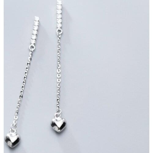 MloveAcc Real 925 Sterling Silver Romantic Heart Drop Earrings for Women Clear CZ Sterling Silver Jewelry