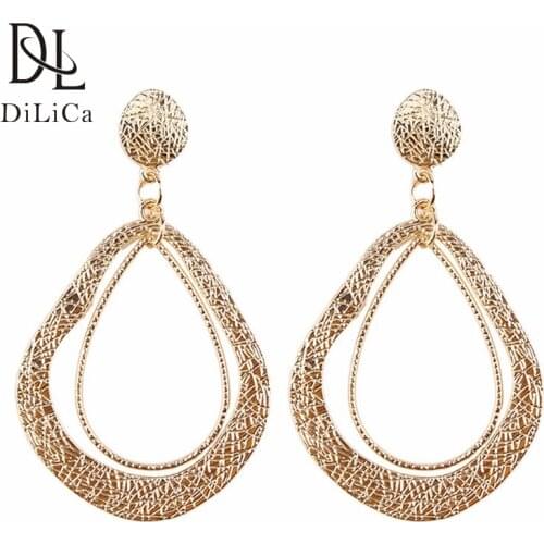 DiLiCa Fashion Women Drop Earrings Gold Color Alloy Geometric Statement Earrings Female Boho Vintage Earring Dangle Jewelry