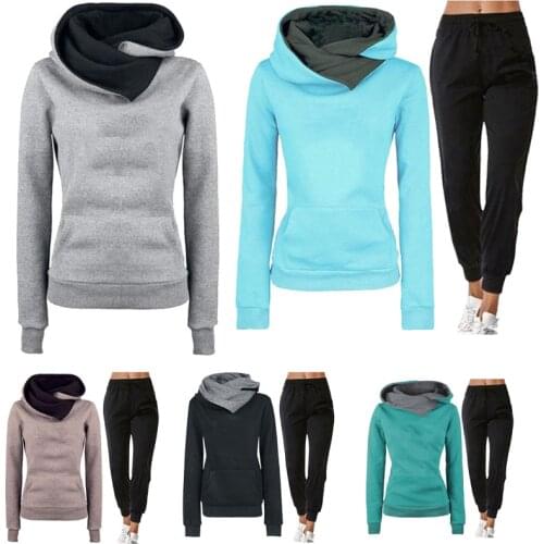 Women Tracksuit Pullover Hoodies + Pants Two Piece Set Spring Autumn Suit Female Solid Color Casual Full Length Trousers Outfits