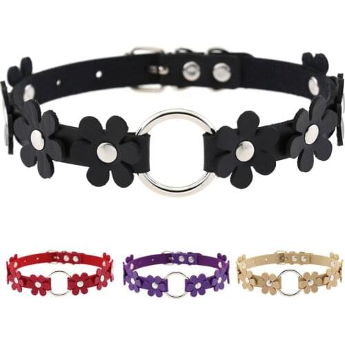 DIEZI Vintage PU Leather Rope Chain Necklace Women Gothic Punk Statement Choker Flower Necklaces Cosplay Anime Harajuku Jewelry