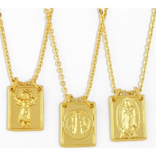 Gold Chain Virgin Mary Necklace For Women Polished Jesus Pendant Necklace Square Catholic Jewelry virgin guadalupe Gifts nkes14