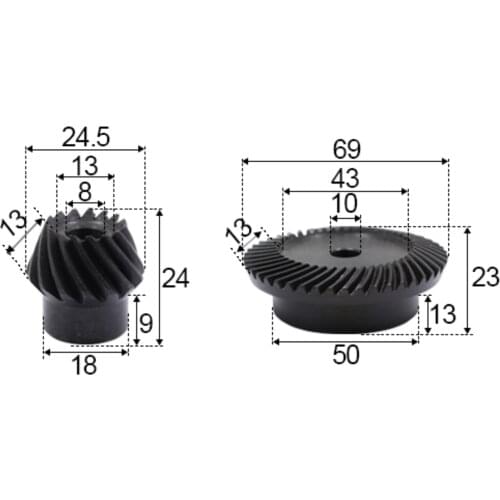 1.5M-15 / 45Teeths 1: 3 Ration Precision Spiral Bevel Gear Spiral Bevel Gear 0.44g