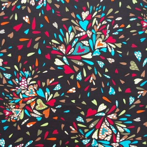 1 yard Cotton Woven Fabric - Heart and Dot on Blackbackground (width=145cm)