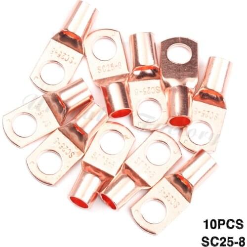 10Pcs SC25-8 Cable Lug Terminal Connector Ring Wire Cable Crimp Non-Insulated Bolt Hole Battery Terminals Kit