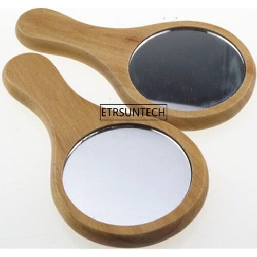 100pcs New Natural Wood Mirror Wooden Hand Mirror Vintage Portable Compact Makeup Vanity Hand Held Mirror With Handle F3082