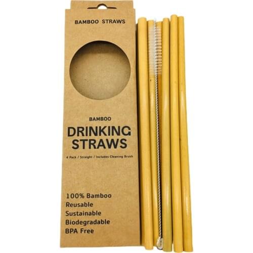 12Pcs Natural Eco-Friendly Sustainable Reusable Bamboo Straws with Cleaner Brush Wholesale&Dropship