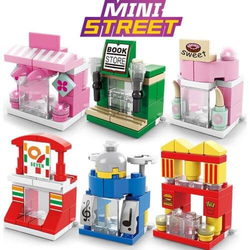 131PCS 6 IN 1 Building Blocks Children Fries House Convenience Store DIY Figures Bricks for Children Street View Series