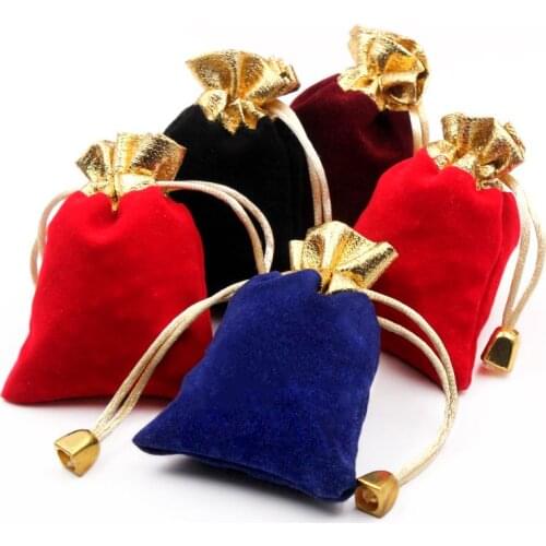 12Pcs 7X9cm Gold Flannel Drawstring Bag Jewelry Storage Bag Party Wedding supplies Christmas decoration Gifts crafts