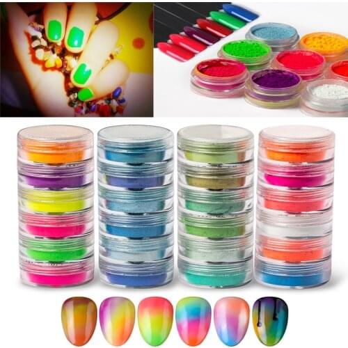 6 Color Neon Phosphor Pigment Powder Fluorescent Nail Glitter Powder Acrylic Nail Art Dust Pigment Fine Colorful Glitter Powder