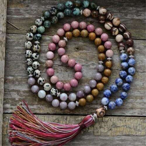 8mm 7 Chakra Stone 108 Beads Handmade Tassel Necklace Chakra Japa Retro Mala Prayer Wristband Buddhism