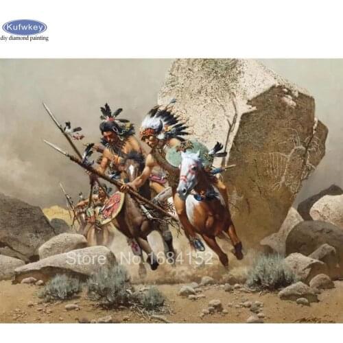 5D Diy Diamond Embroidery Painting Indians horseback Warrior Cross Stitch Resin Full Square Diamond Painting home decor A10