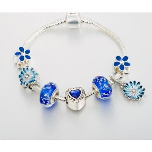 ANNAPAER 2020 Blue Flower Bracelets New Arrivals Charm Beads Bangles For Women Fit Original Bracelet DIY Jewelry Gift B20021