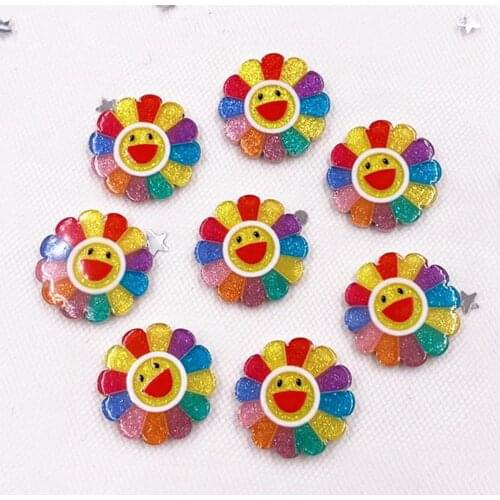 Glitter 20mm Colorful mini sunflower Flat back Acrylic sheet Miniature pattern applique DIY Wedding scrapbook Home Decor crafts