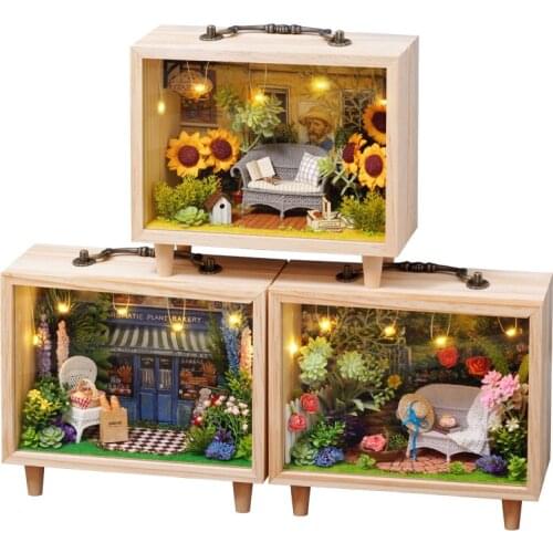 DIY Wooden Dollhouse Kit Assembled Miniature Furniture Casa Light Doll House Sunflower Bakery Store Roombox Toys for Adults Gift