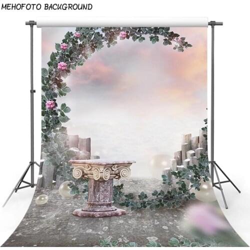 Photography Backdrop Wonderland 5x7 Pink Flowers Green Garden with Brick Table Photo Background for Baby Wedding Photocalls
