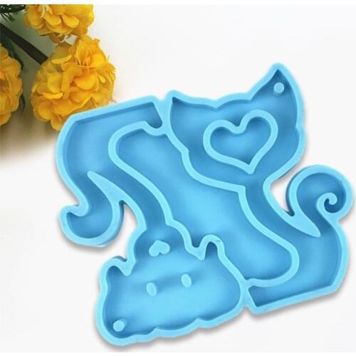 J60E Cats Dogs Keychain Epoxy Resin Mold Jewelry Pendant Silicone Mould DIY Crafts Decorations Casting Tools