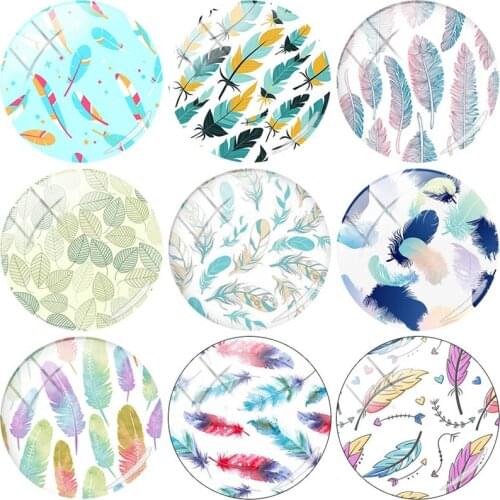 JOINBEAUTY Colour Feather Fresh Fashion Decoration Round Glass Cabochons DIY Accessories Simplicity Pendant Jewelry Making TQ906