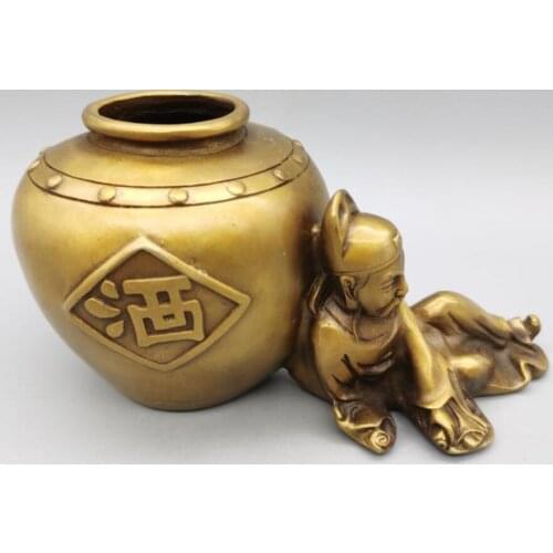 China copper Li bai drunk wine cylinder crafts statue