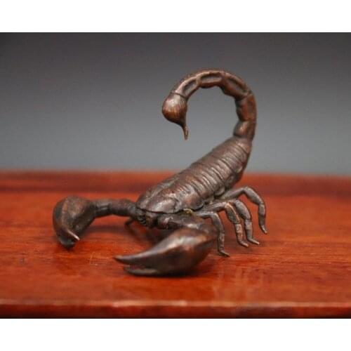 6 CM Chinese Pure red Copper Fengshui Animal Handwork Capricorn scorpion Statue