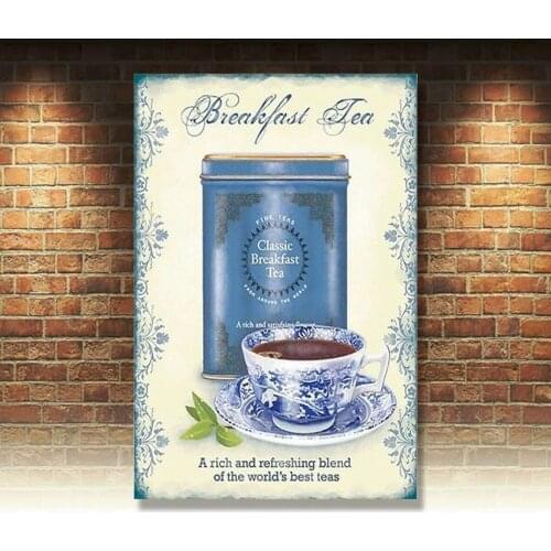Classic Breakfast Tea Room Drink Kitchen Cafe Cream Shop Small Metal Tin Sign