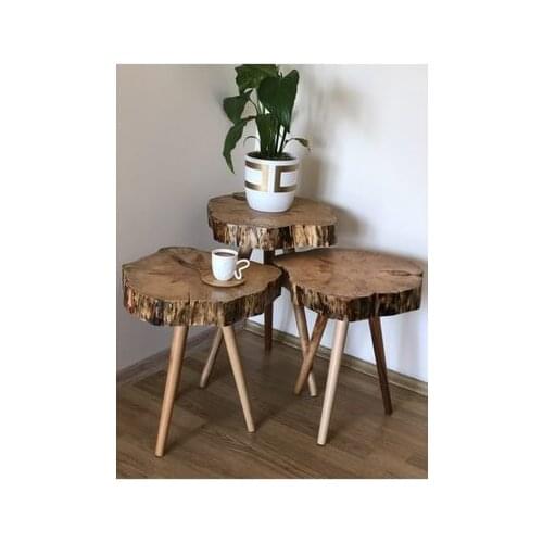 Modern lux Natural Wood Log Zigon Coffee table 3'lü coffe table