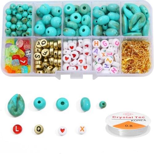10/15grid Beads Kit Box Plastic Turquoise Beads Charms Seed Beads Elastic String Jewelry Finding for Necklace Earring Bracelet
