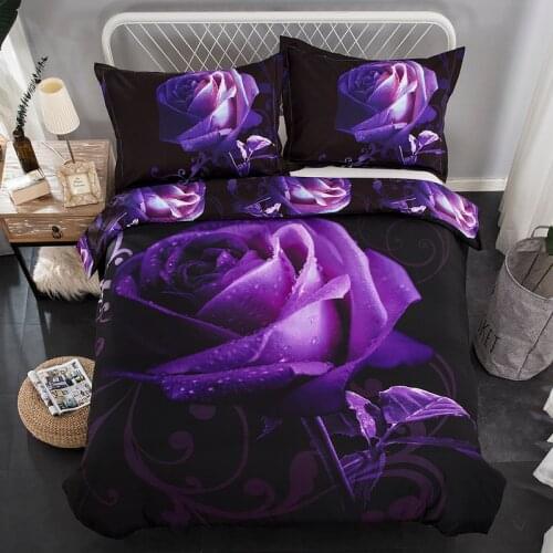2/3 Pieces Purple Rose Bedding Set 3D Print Flower Duvet Cover Fashion Printing Bed Set Popular Plant For Kids Bed Quilt Cover