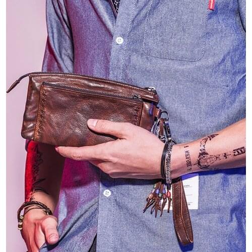 Mens long large-capacity wallets, retro leather wallets, mens soft leather multi-function mobile phone bags