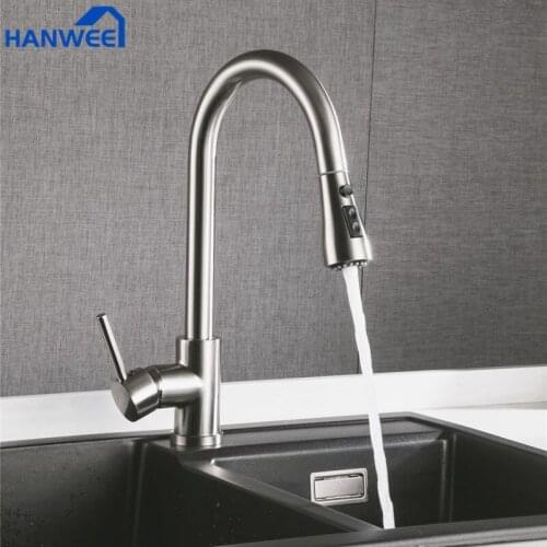 Brushed Nickel Kitchen Faucet Single Hole Pull Out Spout Kitchen Sink Mixer Tap Stream Sprayer Head Chrome/Black Mixer Tap