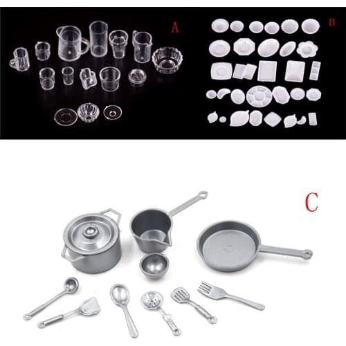 Doll house Miniature Transparent Plate Cup Dish Bowl Tableware Set 1:12 Scale Doll Food Kitchen Living Room Accessories