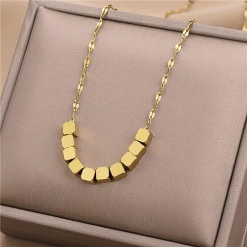Cute Fashion Little Squares Lip Chain Women Necklace Ladies No Fade Stainless Steel Clavicle Chain Jewelry Female Party Gift